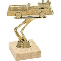 Figurka hasičské auto. 11,5cm zlatá na mramorovém podstavci.