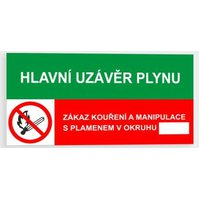 Samolepka A6  Hlavní uzávěr plynu,  zákaz kouření..