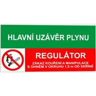 Samolepka A6  Hlavní uzávěr plynu, regulátor zákaz kouření..