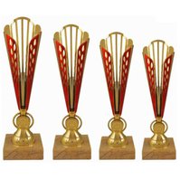 Sportovní sada 4 kusů pohárů s možností štítku ve zlato-červeném provedení