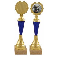 Sportovní trofej ve zlato-modrém provedení s možností štítku a emblému, 25,5cm