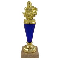 Sportovní trofej s figurkou hasiče s možností štítku, zlato-modrá 20,5cm