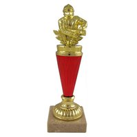 Sportovní trofej s figurkou hasiče s možností štítku, zlato-červená 20,5cm